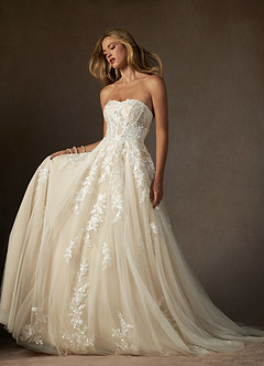 Azazie Keri Vestidos de novia Vestido de Blanco Diamante Champán de Encaje de Corte Princesa con Sin tirantes image6
