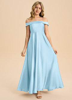Azazie Sissy Junior Sky Blue A-Line Off the Shoulder Stretch Satin Dress image4