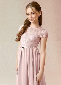 Azazie Delevingne Junior Vestido de Rosa Rubor de Gasa de Corte En A con Encaje image4