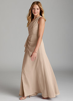 Azazie Maive Junior Taupe A-Line Pleated Chiffon Dress image5