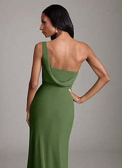 Azazie Madelyn Bridesmaid Dresses Olive Mermaid One Shoulder Chiffon Convertible Dress image9