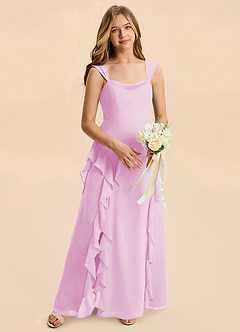 Azazie Sloane Junior Vestido Rosa Caramelo de Gasa de Corte en A con Escote corazón image5