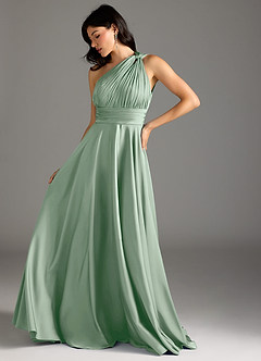 Azazie Charlize Bridesmaid Dresses Agave A-Line One Shoulder Stretch Satin Dress image5
