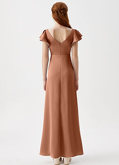 Azazie Omari Junior Bronzer A-Line Pleated Stretch Satin Dress image7
