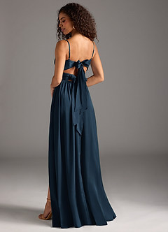 Azazie Zeya Bridesmaid Dresses Dark Navy A-Line Pleated Stretch Satin Dress image1