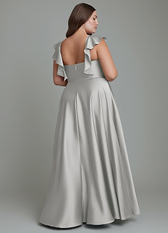 Azazie Leilani Bridesmaid Dresses Silver A-Line Ruched Stretch Satin Dress image11