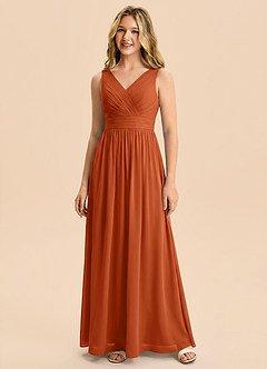 Azazie Kora Junior Burnt Orange A-Line Pleated Chiffon Dress image5