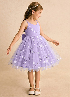 Azazie Junebug Flower Girl Dresses Lilac Ball-Gown Spaghetti Strap Tulle Dress image4