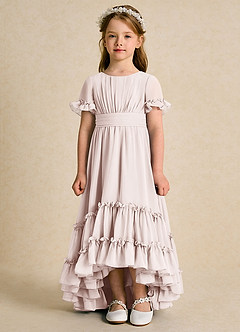 Azazie Kass Flower Girl Dresses Rose Petal A-Line Pleated Chiffon Dress image4