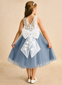 Azazie Lina Flower Girl Dresses Ivory Dusty Blue Ball-Gown Lace Dress image1