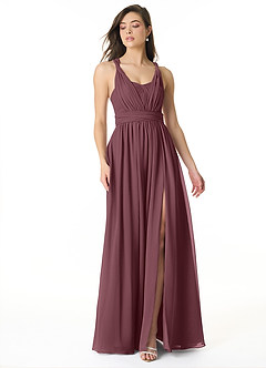Azazie Olani Bridesmaid Dresses Sangria A-Line One Shoulder Chiffon Convertible Dress image1