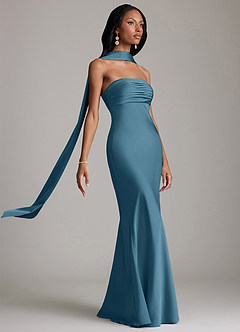 Azazie Saylor Jurken voor bruidsmeisjes Jurk van Stretch Satijn met Zeemeermin Strapless Bermuda image10