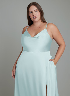 Azazie Sarella Robes de demoiselle d'honneur Robe Trapèze en Satin extensible Plissé Brume image8