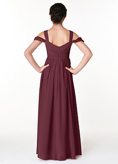 Azazie Lianne Junior Cabernet A-Line Off the Shoulder Chiffon Dress image2