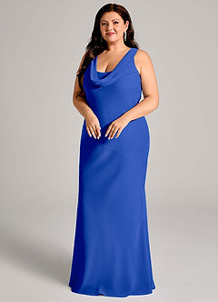 Azazie Rylina Vestidos de damas de honor Vestido de Azul Real de Gasa de Corte Sirena con Plisado image9