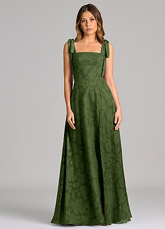 Azazie Debra Bridesmaid Dresses Olive A-Line with Pockets Floral Burnout Dress image4