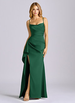 Azazie Sarai Bridesmaid Dresses Dark Green Sheath Corset Stretch Satin Dress image3