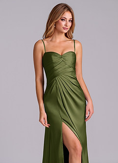 Azazie Sabrine Final Sale Olive A-Line Sweetheart Neckline Stretch Satin Dress image6