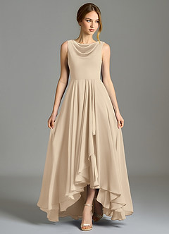 Azazie Wonderland Bridesmaid Dresses Champagne A-Line Pleated Chiffon Dress image4