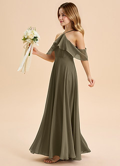 Azazie Tessabelle Junior Vestido de Verde Sauce de Gasa de Corte en A con Vestidos sin tirantes image3