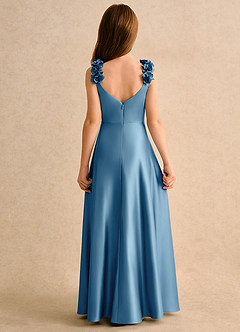 Azazie Rosita Girls Formal vestidos de niña de las flores Vestido de Azul Acero de Satin Mate de Corte en A con Plisado image4