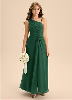 Azazie Brooke Junior Vestido de Verde Oscuro de Gasa de Corte En A con Corte Lateral image3
