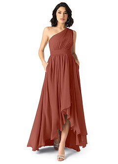 Azazie Mathilda Abiti da Damigella Abito A-Line in Chiffon Monospalla Auburn image1