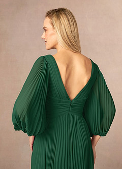 Azazie Zahara Mère de la mariée Robes Robe Trapèze en Mousseline de soie Col V plissé Vert Foncé image6
