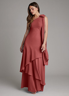 Azazie Monique Vestidos de madrinha de casamento Vestido Terracota de Chiffon de Linha A com Ombro Único image6
