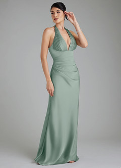 Azazie Torrance At-home Try On Dresses Agave Mermaid Corset Stretch Satin Dress image6