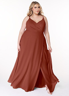 Azazie Lennon Bridesmaid Dresses Auburn A-Line Lace Chiffon Dress image9