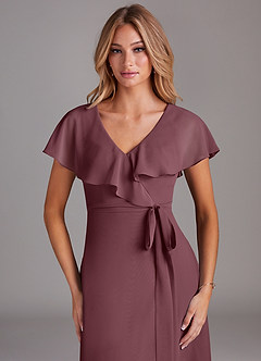 Azazie Lainey Bridesmaid Dresses Sangria A-Line with Pockets Chiffon Dress image6