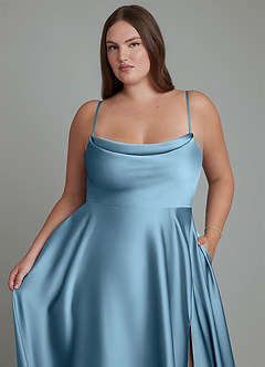 Azazie Elle Brautjungfernkleider A-Linie Plissee Stretch-Satin Kleid Stahlblau image10