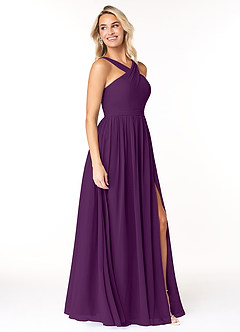 Azazie Elvira Bridesmaid Dresses Grape A-Line Pleated Chiffon Dress image4