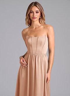 Azazie Leilana Bridesmaid Dresses Rose Gold A-Line Corset Stretch Satin Dress image6