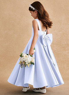 Azazie Honey Bear Flower Girl Dresses Lavender A-Line Pleated Matte Satin Dress image4