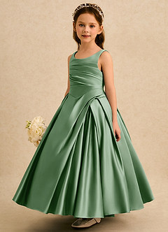 Azazie Audrey Robe Demoiselle D'honneur Fillette Robe Trapèze en Mat Satiné Plissée Matcha image3