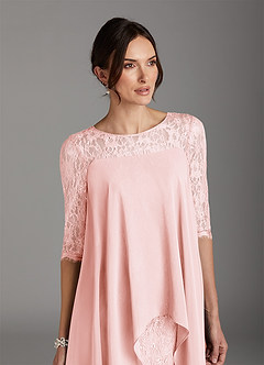 Azazie Flo Mother of the Bride Dresses Blushing Pink A-Line Lace Chiffon Dress image2