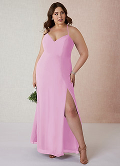 Azazie Manila Bridesmaid Dresses Candy Pink Sheath V-Neck Chiffon Dress image7