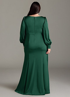 Azazie Raye Bridesmaid Dresses Dark Green Mermaid Long Sleeve Stretch Satin Dress image8