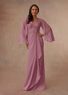 Azazie Perry Mother of the Bride Dresses Vintage Mauve Mermaid V-Neck Lace Chiffon Dress image1
