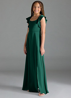 Azazie Bondi Junior Emerald A-Line Side Slit Stretch Satin Dress image4