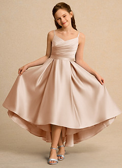 Azazie Sweets Junior Formal Flower Girl Dresses English Rose A-Line Pleated Matte Satin Dress image4