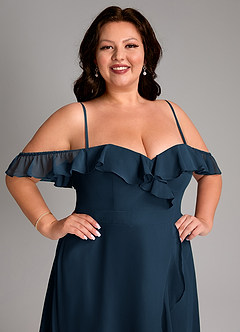 Azazie Lyra Bridesmaid Dresses Dark Navy A-Line Chiffon Convertible Dress image17