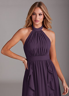 Azazie Avary Bridesmaid Dresses Plum A-Line Pleated Chiffon Dress image6