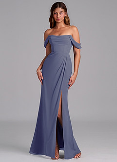 Azazie Johana Jurken voor bruidsmeisjes Converteerbaar Jurk van Chiffon met Zeemeermin Off the Shoulder Stormachtig image7