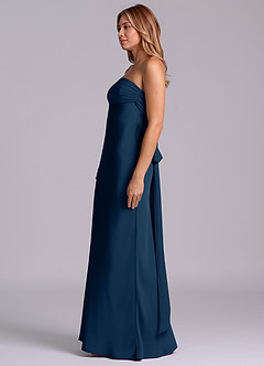 Azazie Ailanie Brudtärnklänningar Klä av Tubklänning i Stretch Satin Axelbandslös Mörk Marinblå image6