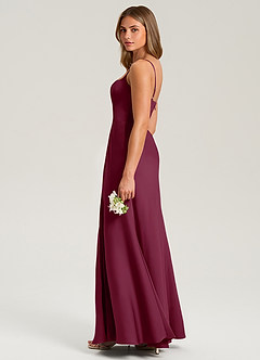 Azazie Lidia Bridesmaid Dresses Mulberry Mermaid Side Slit Stretch Satin Dress image7