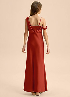 Azazie Madelyn Junior Osłona Zza ramienia Satyna elastyczna Długość podłogi Młodsza druhna Sukienka image2