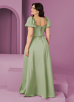 Barbie ♥ Azazie Bridesmaid Dresses Dusty Sage A-Line Ruched Stretch Satin Dress image11